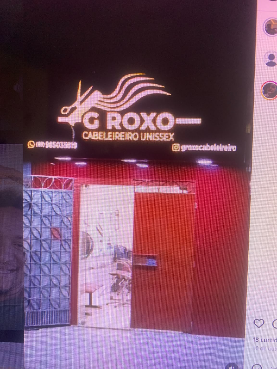 Fachada real do G.ROXO Cabeleireiro Unissex